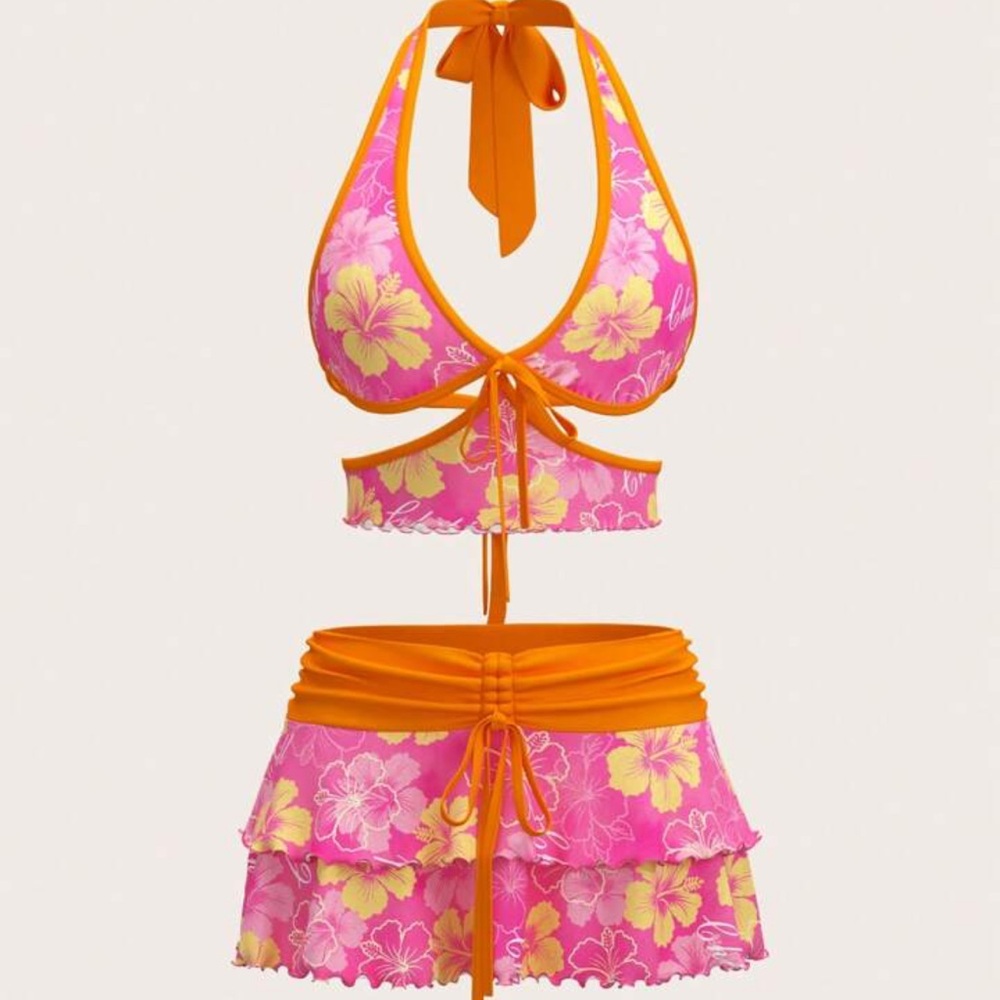 Floral Pink and Orange Two-Piece Set